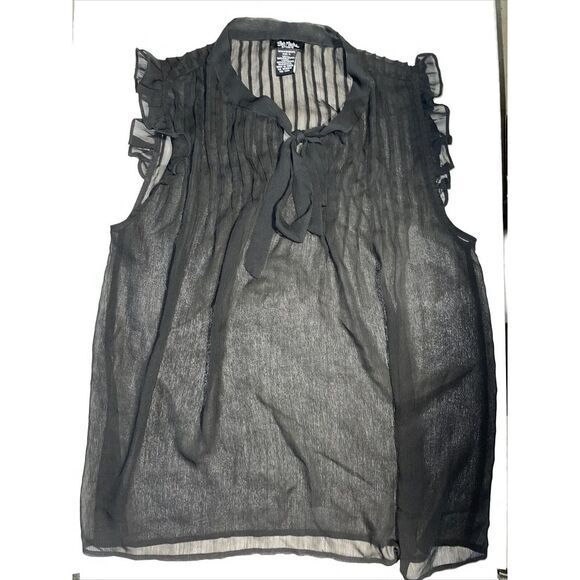 Bob Mackie Womens Tank Top‎ S Basic Black Wearable Art Sheer V-Neck Pullover - Picture 1 of 3